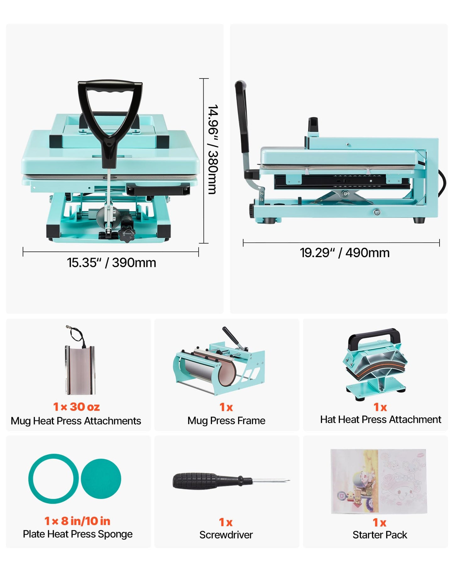 VEVOR 2 in 1 Heat Press Machine for T Shirts and Hats, 15x15 Inch Professional Swing Away Digital Tshirt Press Machine for Sublimation, Vinyl, Heat Transfer Projects.