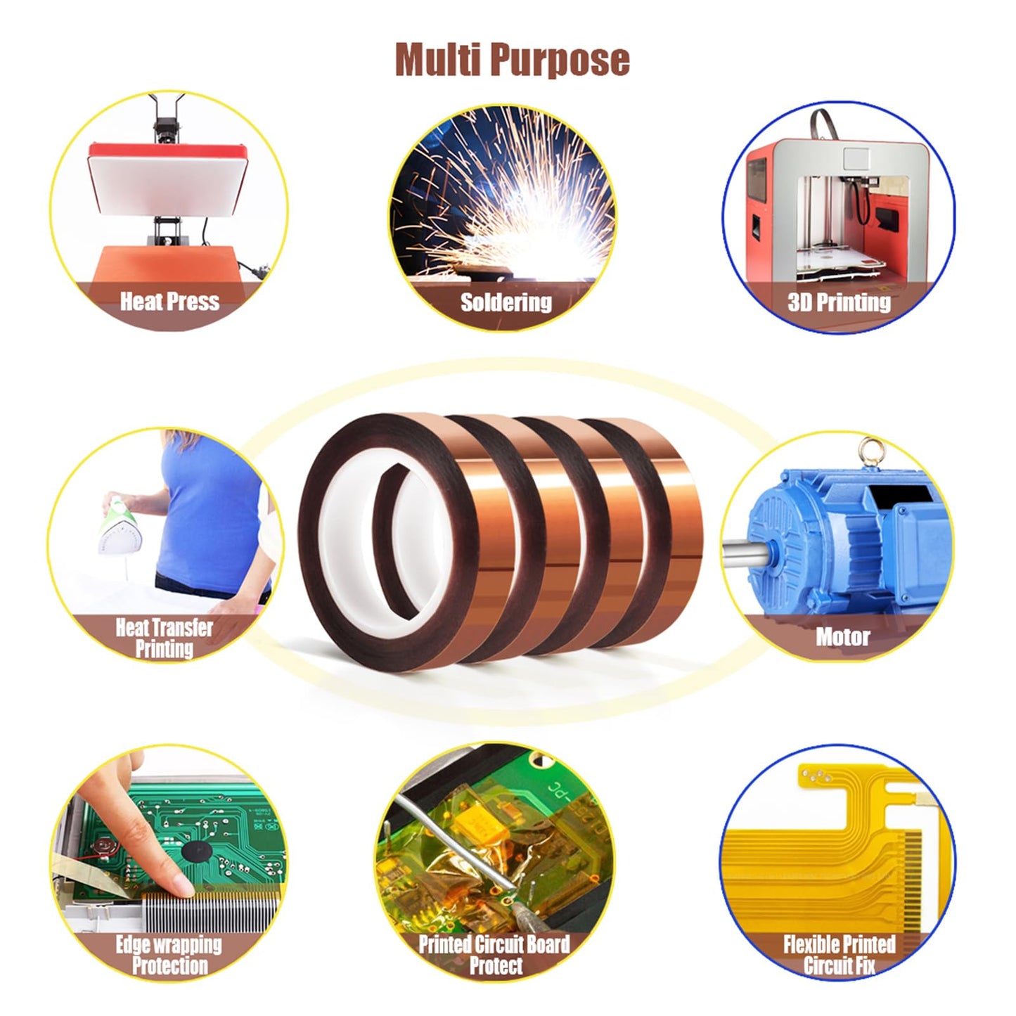 MEBMIK 2 Rolls 10mm x16m(52FT) Heat Tape High Temperature Heat Resistant Tape Heat Transfer Tape for Heat Sublimation Press Vinyl,No Residue.