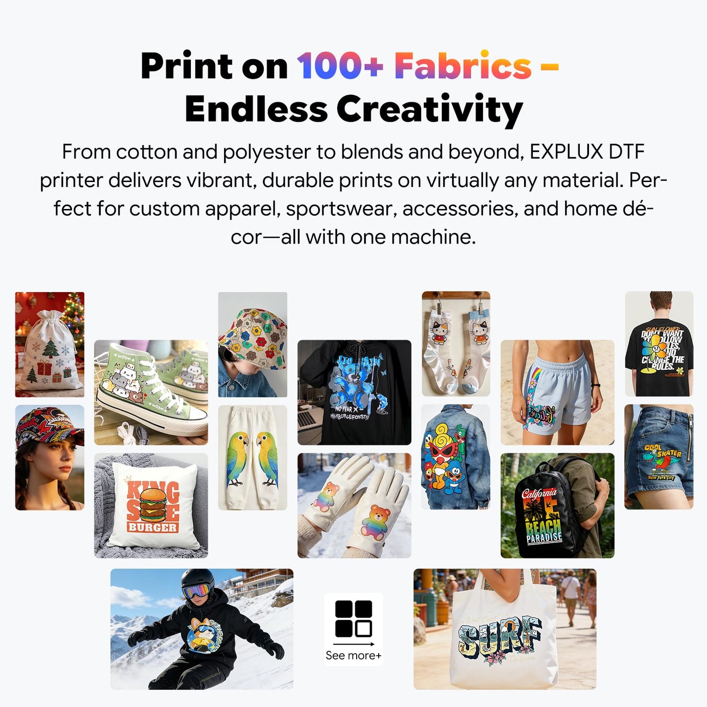 EXPLUX A4 DTF Printer with XP600 Anti-Clogging Printhead, 200% High-Speed Printing, Built-in White Stirring System for DIY T-Shirts & All Textiles, 2-Year Ink Included (A4, Printer+Oven)