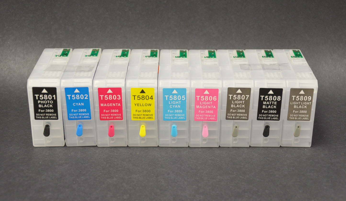 9x80ml Refillable Pigment Ink Cartridges for Stylus 3800,UltraChrome K3.
