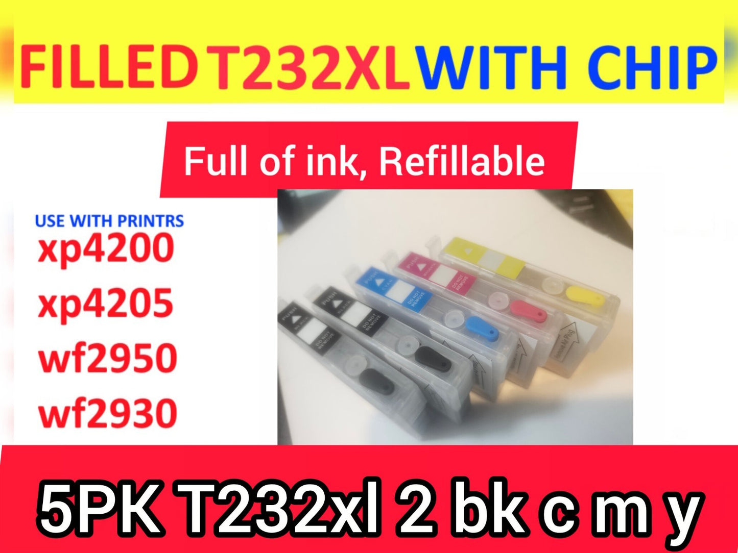 full 5PK 232XL 232 XL T232XL Ink Cartridges for WF-2930 WF-2950 XP-4200 XP-4205.