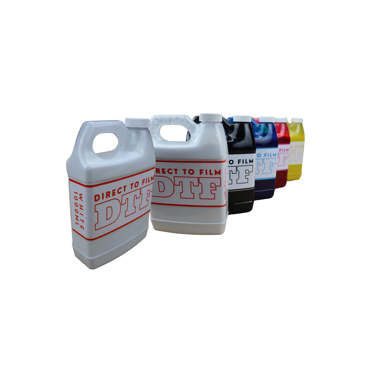 6 1000ml bottles DTF Direct to Film Ink 2 White, 1 Black, 1 Cyan, 1 Magenta, 1 Yellow for all Epson Printers and printers with Epson Print Head