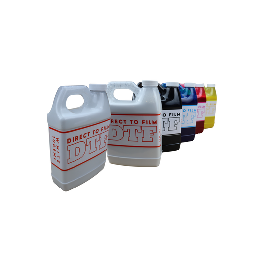 6 1000ml bottles DTF Direct to Film Ink 2 White, 1 Black, 1 Cyan, 1 Magenta, 1 Yellow for all Epson Printers and printers with Epson Print Head