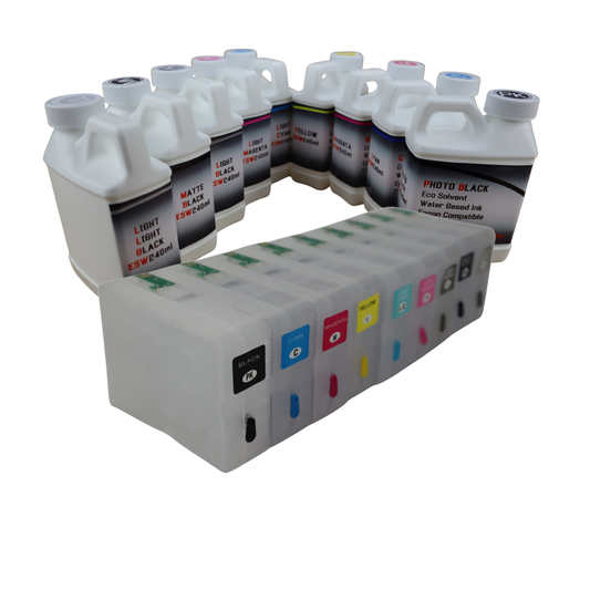 9- 240ml bottles Eco Solvent Water Based Ink 9- 80ml Refillable Ink Cartridges for Epson Stylus Pro 3800 printers