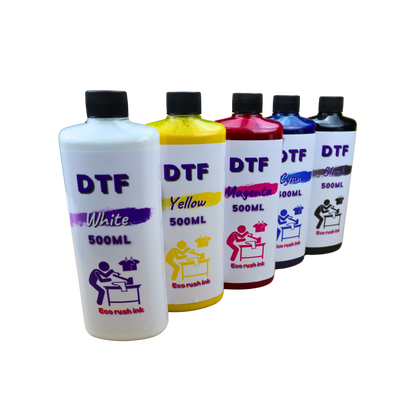 5- 500ml bottles DTF Direct to Film Ink White, Black, Cyan, Magenta, Yellow