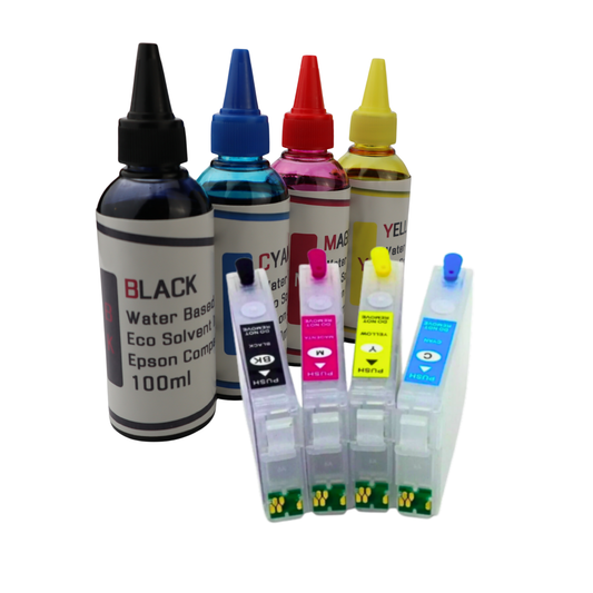 4 100ml bottles Eco Solvent Water Based Ink 4 Refillable Ink Cartridges With chip installed for Epson Expression XP-4200 XP-4205 Printer