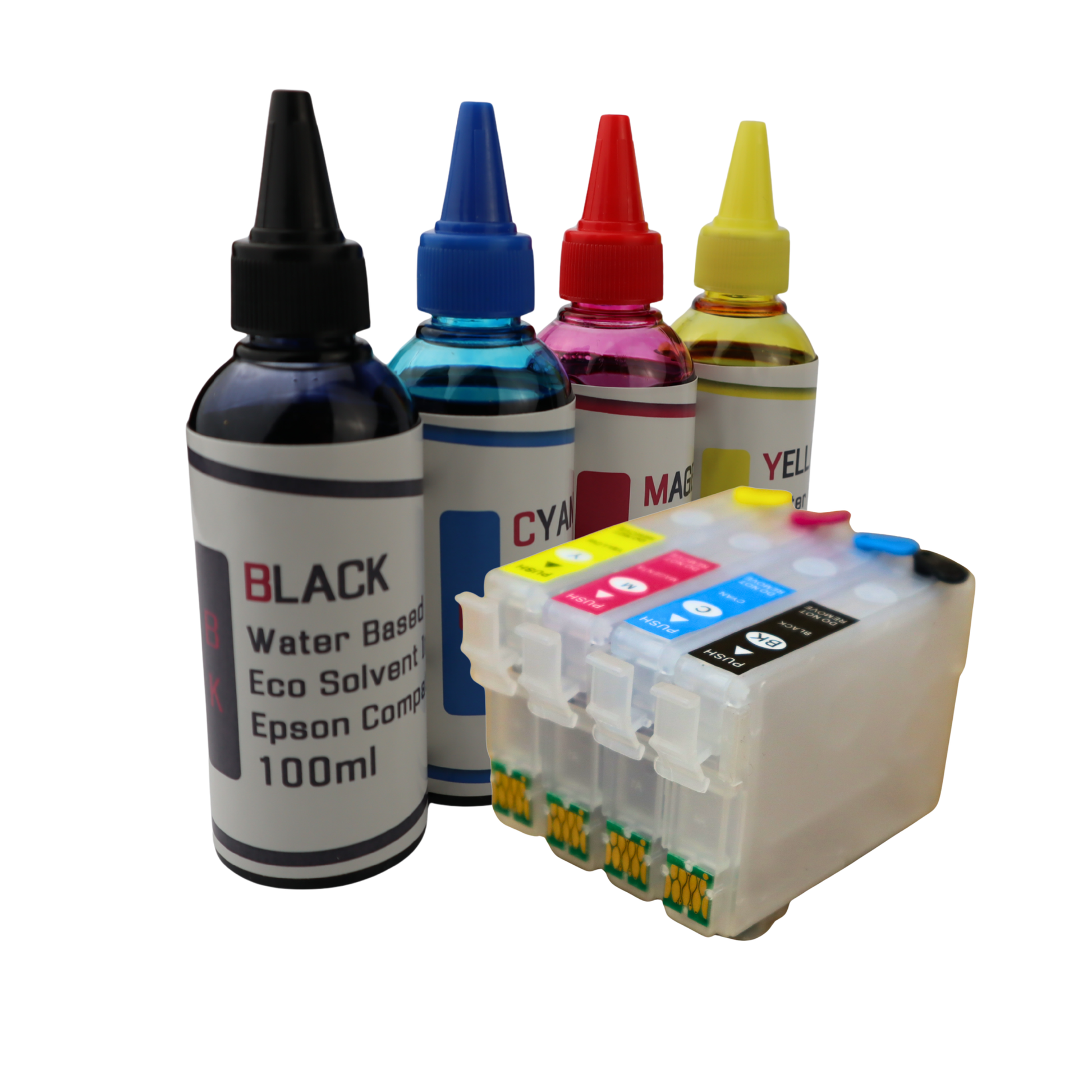 4- 100ml bottles Eco Solvent Water Based Ink 4-&nbsp; Refillable Ink Cartridges T220XL for Epson Expression XP-320 XP-420 XP-424 Printers