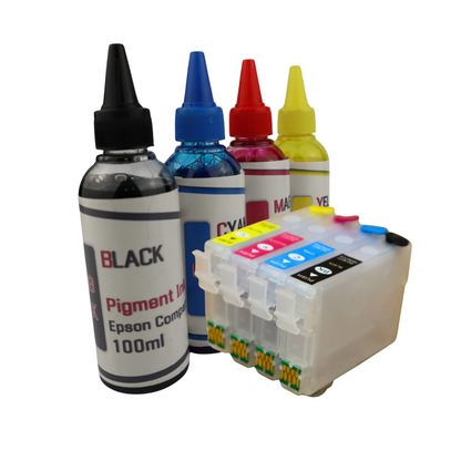 4- 100ml bottles Pigment Ink 4- Refillable Ink Cartridges T220XL for Epson WorkForce WF-2630 WF-2650 WF-2660 Printers