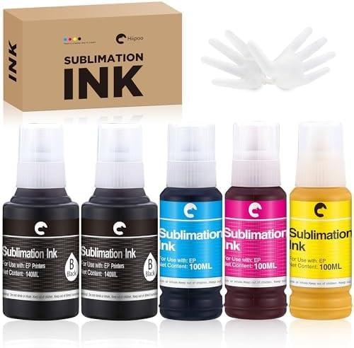 Hiipoo 580ML Sublimation Ink for Supertank Inkjet Printer ET-2400 ET-2720 ET-2760 ET-2800 ET-2803 ET-2850 ET-3760 ET-4800 ET-15000 Heat Press Transfer on T-Shirt (Autofill/ICC-Free/Anti-UV).