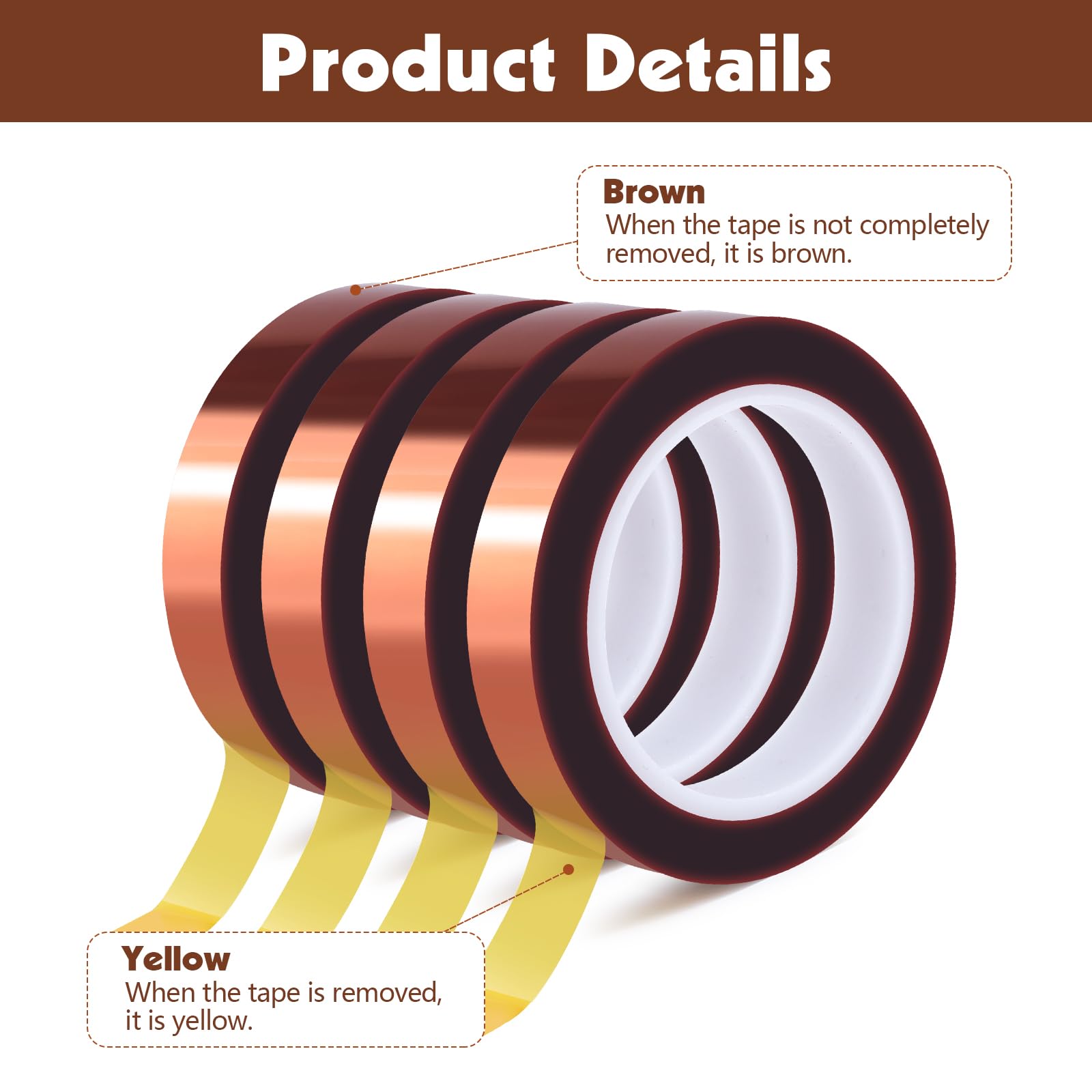 6 Rolls Heat Resistant Tape, 10mm x 49Ft (15m) High Temperature Resistant Transfer Tape for Heat Press Sublimation Welding Electronic Equipment Printing, No Residue.