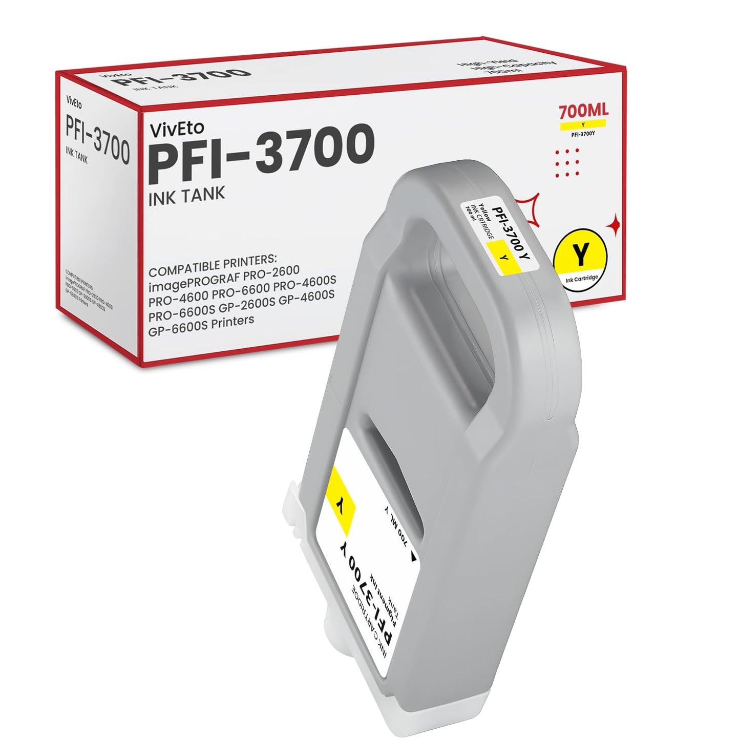PFI-3700 Pigment Ink Tank 700ml Set (with New Chip) Replacement for Canon PFI-3700 Ink Bundle for imagePROGRAF PRO-2600 PRO-4600 PRO-6600 PRO-4600S PRO-6600S Printers (PBK/GY/C/M/Y/R/B/PC/PM/PGY/CO).