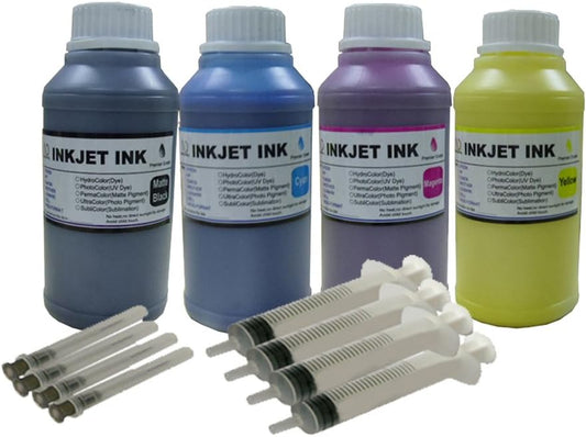 ND R@ 4x10oz Pigment Refill Ink Set for Epson 702 T702 Workforce Pro WF-3720 refillable cartridges or cis ciss Ink System + Free 4 Syringes