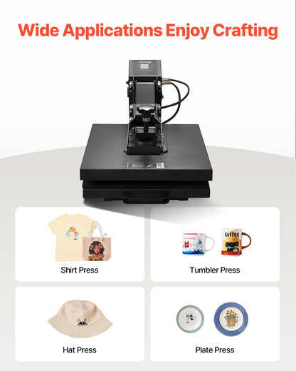 VEVOR Heat Press 16x24, 1700W Power Heat Press Machine, Fast Heating, High Pressure Heat Press Machine for T-Shirt, Digital Industrial Sublimation Printer for Heat Transfer Vinyl, Easy to Use, Black.