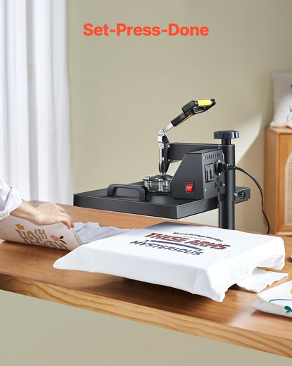 VEVOR 2 in 1 Heat Press Machine for T Shirts and Hats, 15x15 Inch Professional Swing Away Digital Tshirt Press Machine for Sublimation, Vinyl, Heat Transfer Projects.