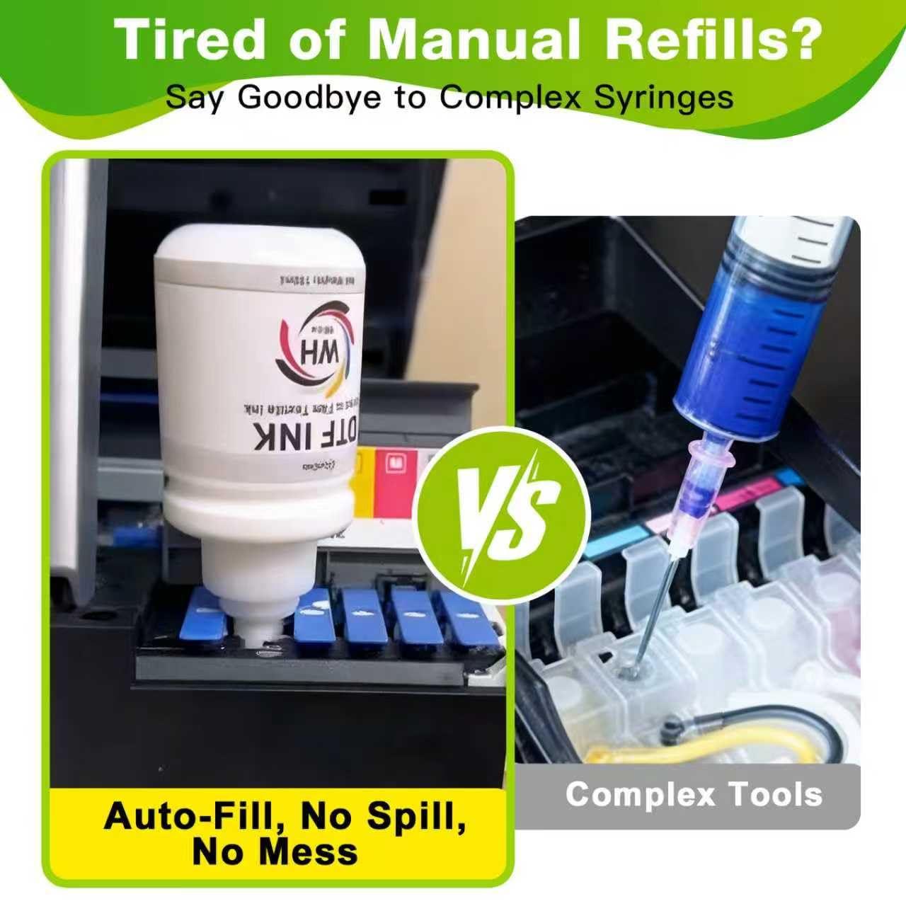 CenDale Upgraded Auto-Fill DTF Ink - 700ML DTF Transfer Ink for Epson ET-8550 ET-8500 Printers, Heat Transfer Printing Set 100ml x 4 CMYK, 150 x 2 White (Anti-UV/ICC-Free).