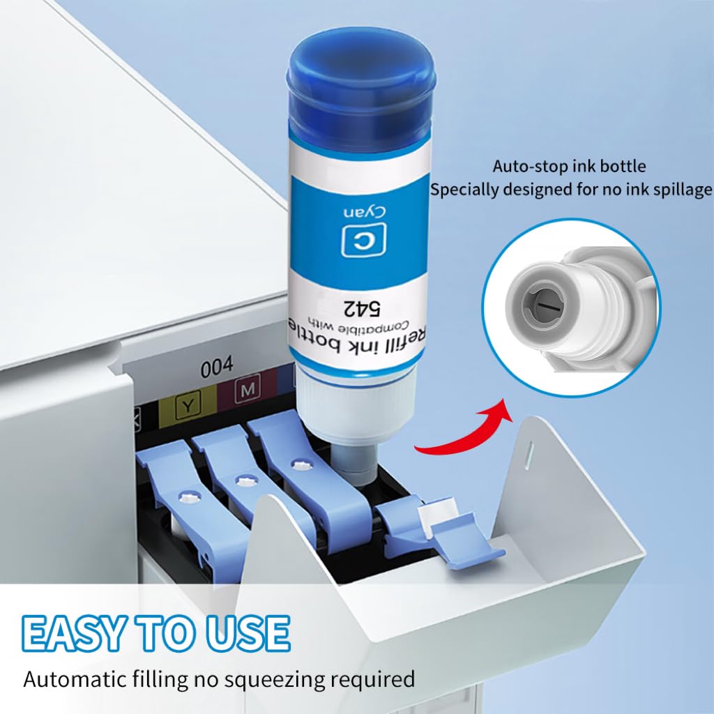 Pigment Ink Refill Ink Bottles Compatible with epson 542 Ink Refill Bottles Work for EcoTank Pro ET-5150 ET-5170 ET-5180 ET-5800 ET-5850 ET-5880 ET-16600 ET-16650 (BK,C,M,Y,4 Bottles)