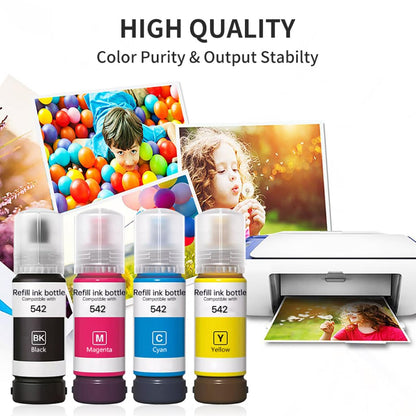 Pigment Ink Refill Ink Bottles Compatible with epson 542 Ink Refill Bottles Work for EcoTank Pro ET-5150 ET-5170 ET-5180 ET-5800 ET-5850 ET-5880 ET-16600 ET-16650 (BK,C,M,Y,4 Bottles)