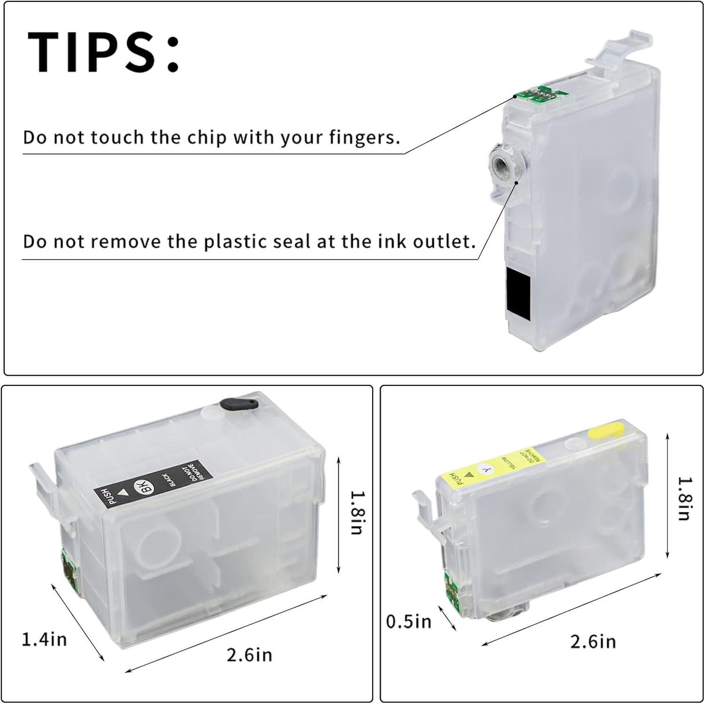 Sublimation Empty Ink Cartridges - 50ml Black, 20ml Color - Compatible with WF-3620/WF-3640/WF-7610/WF-7620/WF-7710/WF-7720/WF-7210 (NA) -Smooth Ink Supply, Easy to Instal.