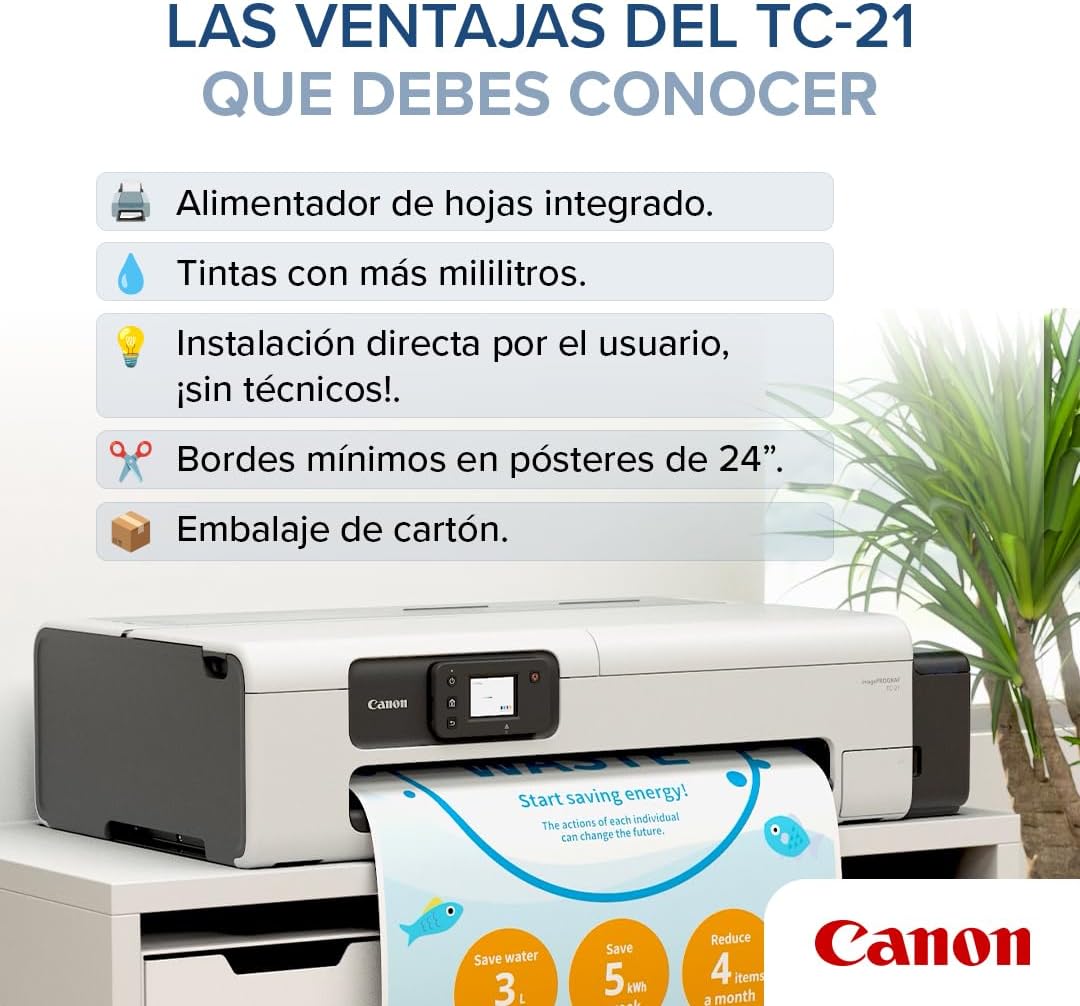 Canon imagePROGRAF TC-21 24" - Large Format Printer, Poster & Plotter Printer, Automatic Roll & Cut Sheet Paper Feeder, Includes 280 ml of Ink, White.