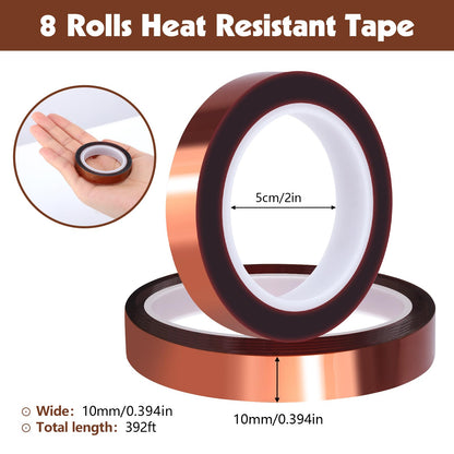 6 Rolls Heat Resistant Tape, 10mm x 49Ft (15m) High Temperature Resistant Transfer Tape for Heat Press Sublimation Welding Electronic Equipment Printing, No Residue.
