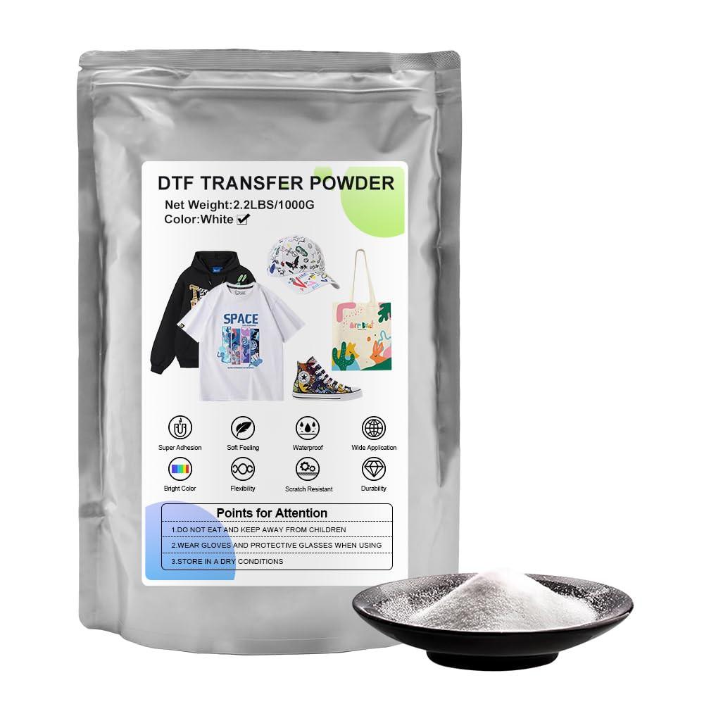 Aomya DTF Powder White DTF Transfer Powder 1000G/2.2lb Hot Melt Adhesive for Sublimation Compatible with DTF and DTG Printers, DTF PreTreat Powder for All Fabric Jeans Cotton T-Shirt.