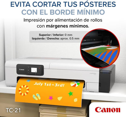 Canon imagePROGRAF TC-21 24" - Large Format Printer, Poster & Plotter Printer, Automatic Roll & Cut Sheet Paper Feeder, Includes 280 ml of Ink, White.