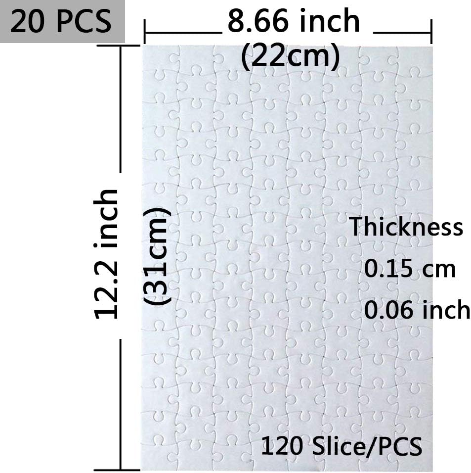 20 Sets Blank Sublimation A4 Jigsaw Puzzles with 120 Pieces - DIY Heat Press Transfer Crafts - Wholesale DIY Thermal Transfer Pearl Puzzles.