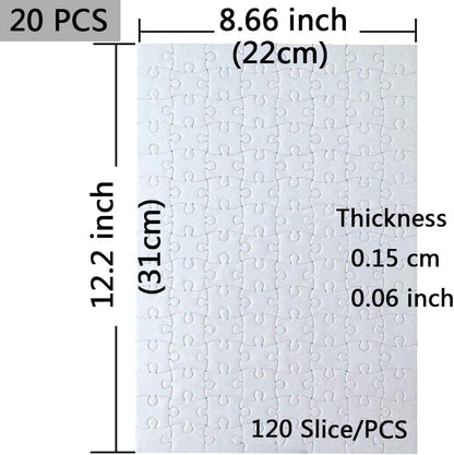 20 Sets Blank Sublimation A4 Jigsaw Puzzles with 120 Pieces - DIY Heat Press Transfer Crafts - Wholesale DIY Thermal Transfer Pearl Puzzles.