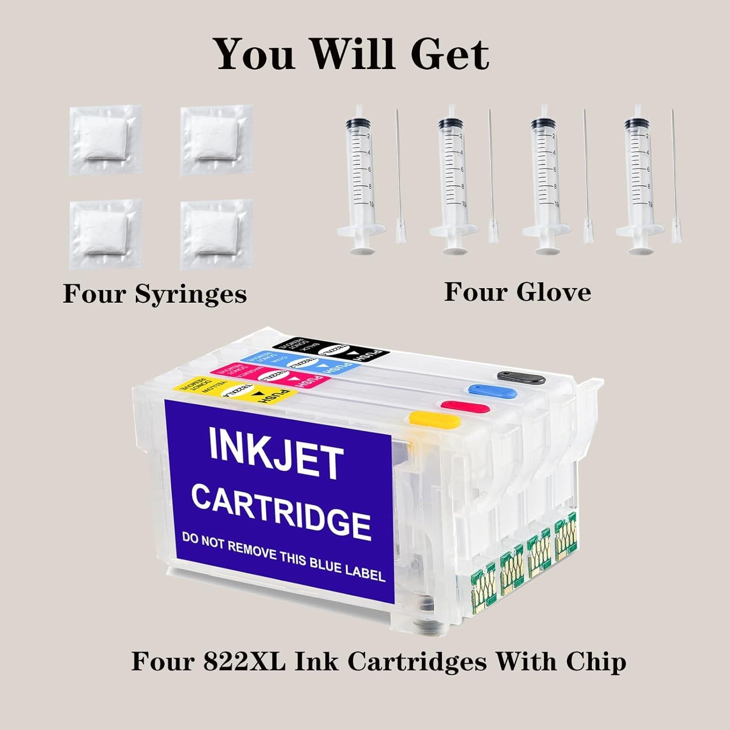 KHY T822XL Sublimation Ink Cartridges with Chip WF-3820 Empty Refillable Ink Cartridges 822XL with for Workforce Pro WF-3820 WF-4820 Wf-4830 Wf-4833 Wf-4834 Empty Refillable Ink Cartridge.