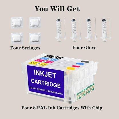KHY T822XL Sublimation Ink Cartridges with Chip WF-3820 Empty Refillable Ink Cartridges 822XL with for Workforce Pro WF-3820 WF-4820 Wf-4830 Wf-4833 Wf-4834 Empty Refillable Ink Cartridge.