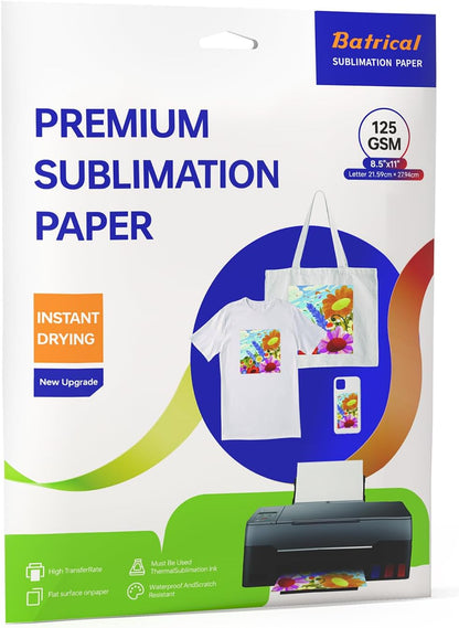 Sublimation Paper 30 Sheets Heat Transfer Paper 8.5x11 inch Compatible with Inkjet Sublimation Printer 125g.