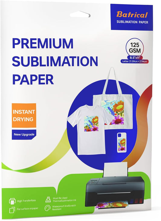 Sublimation Paper 30 Sheets Heat Transfer Paper 8.5x11 inch Compatible with Inkjet Sublimation Printer 125g.