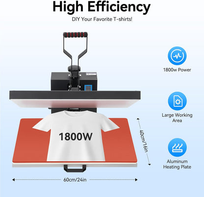 16x24Inch Large Size Format Heat Transfer Press, 1800W High-Pressure Flip-Top Digital Industrial Heat Transfer Sublimation Printer, T-Shirt Heat Transfer Press Machine.