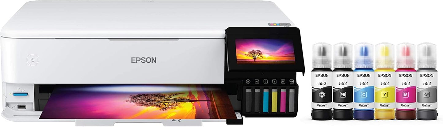 Epson EcoTank Photo ET-8550 Wireless Wide-format Color All-in-One Supertank Printer with Scanner Copier, Ethernet and 4.3-inch Colorfull Touchscreen.