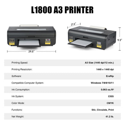 CREWORKS XP600 A3 DTF Printer, Transfer Printing Machine with White Ink Circulation & Stirring System, Auto Cleaning DTF Transfer Printer, T-Shirt Direct to Film with Oven Film Roll & Inks.