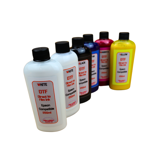 6- 250ml bottles DTF Direct to Film Ink 2 White, Black, Cyan, Magenta, Yellow for Epson printers or printers with Epson Print Head