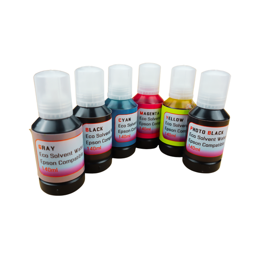 6 140ml bottles Eco Solvent Water Based Ink for Epson EcoTank Photo ET-8500 ET-8550 printers