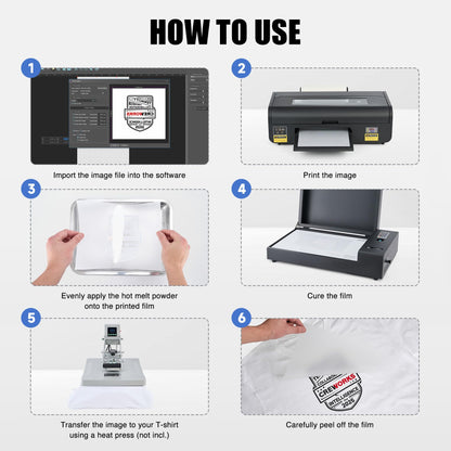 CREWORKS XP600 A3 DTF Printer, Transfer Printing Machine with White Ink Circulation & Stirring System, Auto Cleaning DTF Transfer Printer, T-Shirt Direct to Film with Oven Film Roll & Inks.