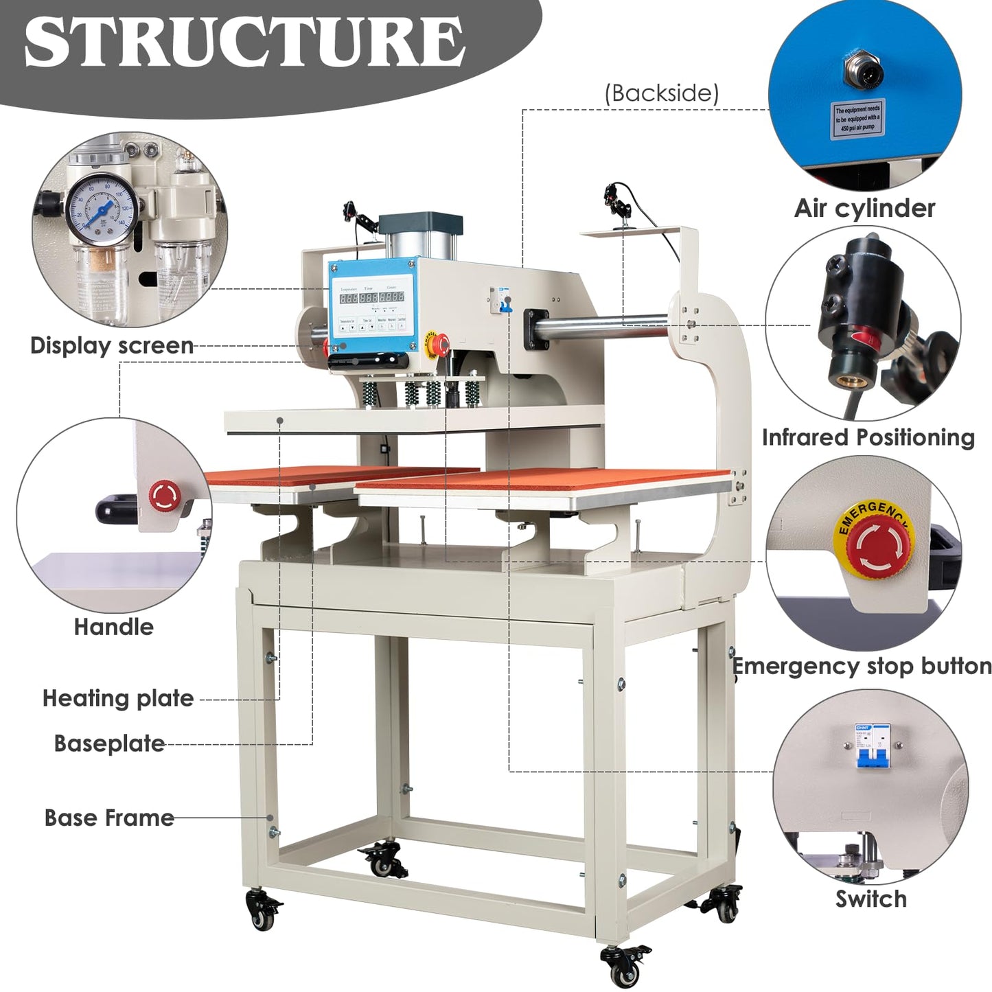 32x40 Inch Heat Press, 220V 8000W High Pressure Clamshell Heat Press Machine for Business, Large Professional Digital Control Heat Transfer Machine for Sublimation, Sliding Base Design