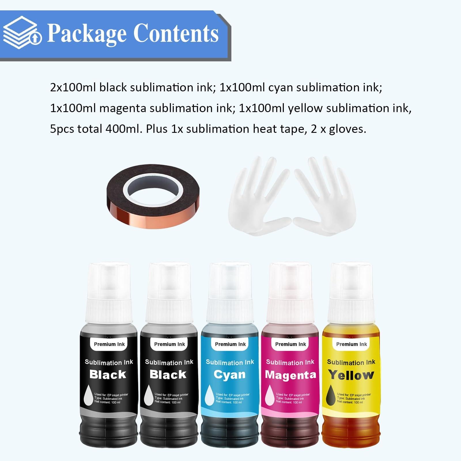 Sublimation Ink T502 T522 Ink Refill Bottles for 2800 Sublimation Ink for 2803 15000 ET15000 ET-2800 ET-2803 ET2400 ET2760 ET2750 ET4800 ET-2850 Inkjet Printers (5Pack).