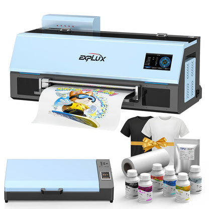EXPLUX A4 DTF Printer with XP600 Anti-Clogging Printhead, 200% High-Speed Printing, Built-in White Stirring System for DIY T-Shirts & All Textiles, 2-Year Ink Included (A4, Printer+Oven).