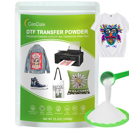 CenDale DTF Powder Kit, Includes Fine Medium, White Black Digital DTF Transfer Powder for Sublimation, Compatible with DTF and DTG Printers, DTF PreTreat Powder for All Fabric Jeans Cotton T-Shirt.