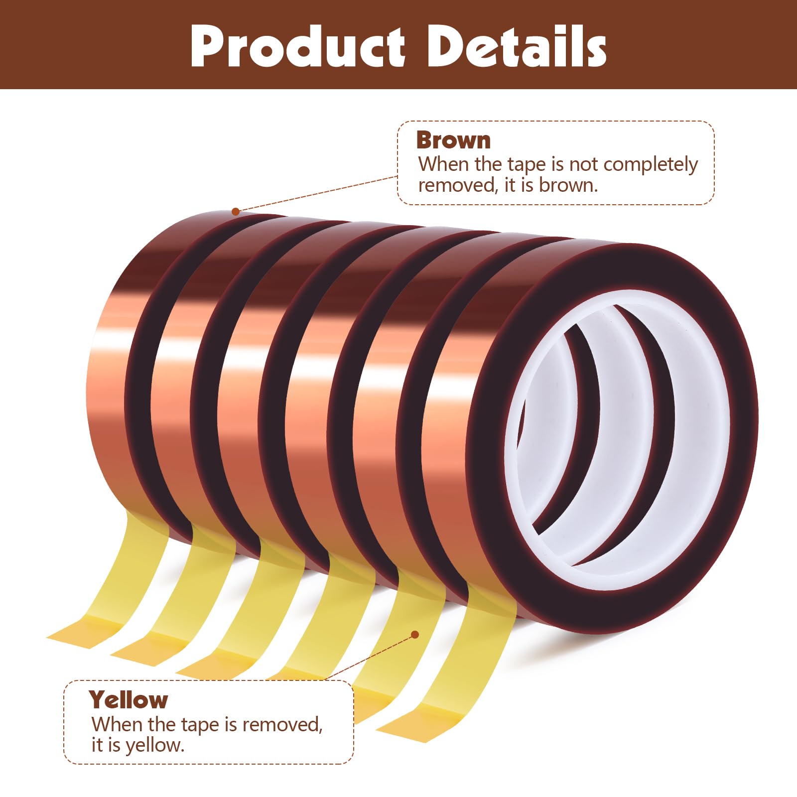 6 Rolls Heat Resistant Tape, 10mm x 49Ft (15m) High Temperature Resistant Transfer Tape for Heat Press Sublimation Welding Electronic Equipment Printing, No Residue.