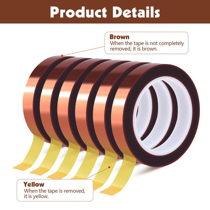 6 Rolls Heat Resistant Tape, 10mm x 49Ft (15m) High Temperature Resistant Transfer Tape for Heat Press Sublimation Welding Electronic Equipment Printing, No Residue.
