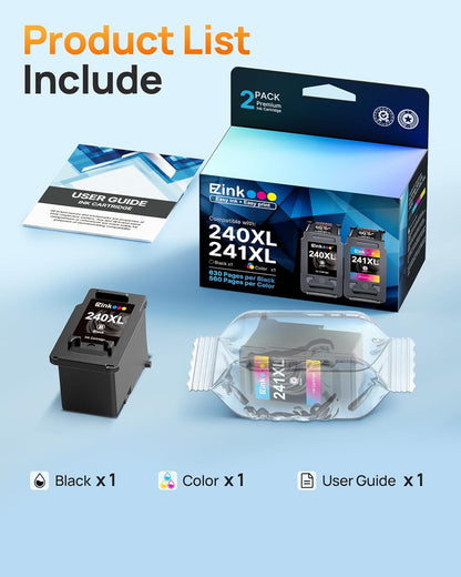 PG-240XL/CL-241XL Ink Cartridge Replacement for Canon 240XL 241XL Combo Pack 240XL 241XL Works with PIXMA TS5120 MG2120 MG3620 MG3520 MG3522 MX452 MX472 MX512 MX532 Printer (1 Black, 1 Tri-Color).