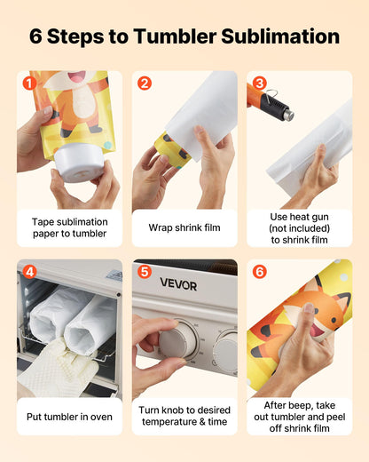 VEVOR Sublimation Oven Machine, 26 Qt, Fits 40oz Tumblers, with 1 Heat Air Gun, 50 Shrink Films, 1 Tape and 2 Heat Gloves, 360° Turbo Convection for Sublimation Blank Tumblers, Mugs, Bowls, Off-White.