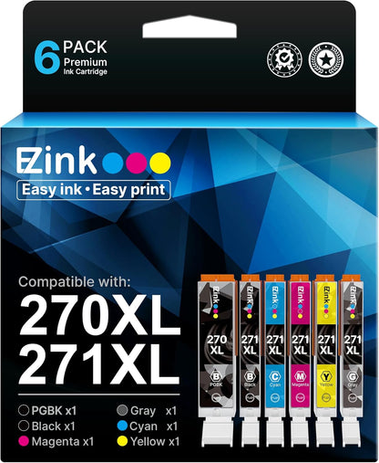 270 271 XL Ink Cartridges Compatible for Canon PGI-270XL CLI-271XL Combo Pack to use with Pixma MG7720 TS9020 TS8020 TS5020 TS6020 MG5720 MG5721 MG5722 MG6820 MG6821 MG6822 6 Color (PGBK,BK,C,M,Y,GY).
