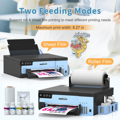 EXPLUX A4 DTF Printer with XP600 Anti-Clogging Printhead, 200% High-Speed Printing, Built-in White Stirring System for DIY T-Shirts & All Textiles, 2-Year Ink Included (A4, Printer+Oven)