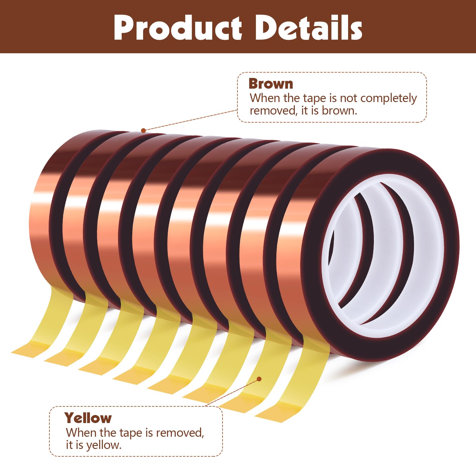 6 Rolls Heat Resistant Tape, 10mm x 49Ft (15m) High Temperature Resistant Transfer Tape for Heat Press Sublimation Welding Electronic Equipment Printing, No Residue.
