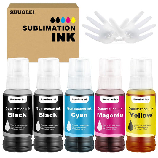 Sublimation Ink T502 T522 Ink Refill Bottles for 2800 Sublimation Ink for 2803 15000 ET15000 ET-2800 ET-2803 ET2400 ET2760 ET2750 ET4800 ET-2850 Inkjet Printers (5Pack).